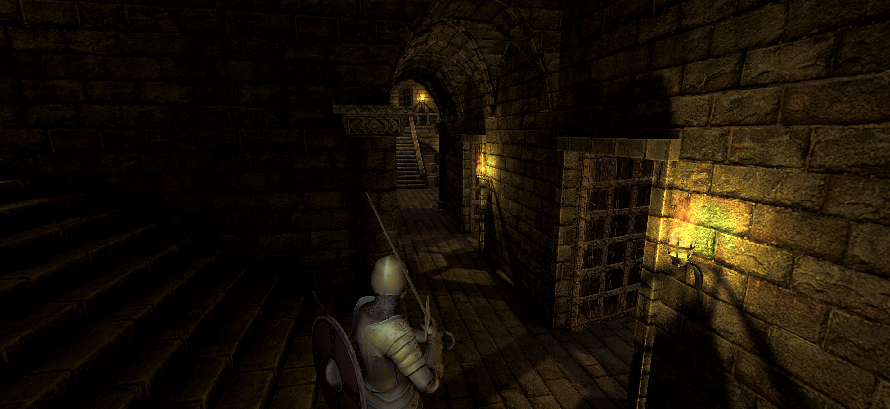 Sunlit keep and elevated walkway in Nine Crowns of Faenord